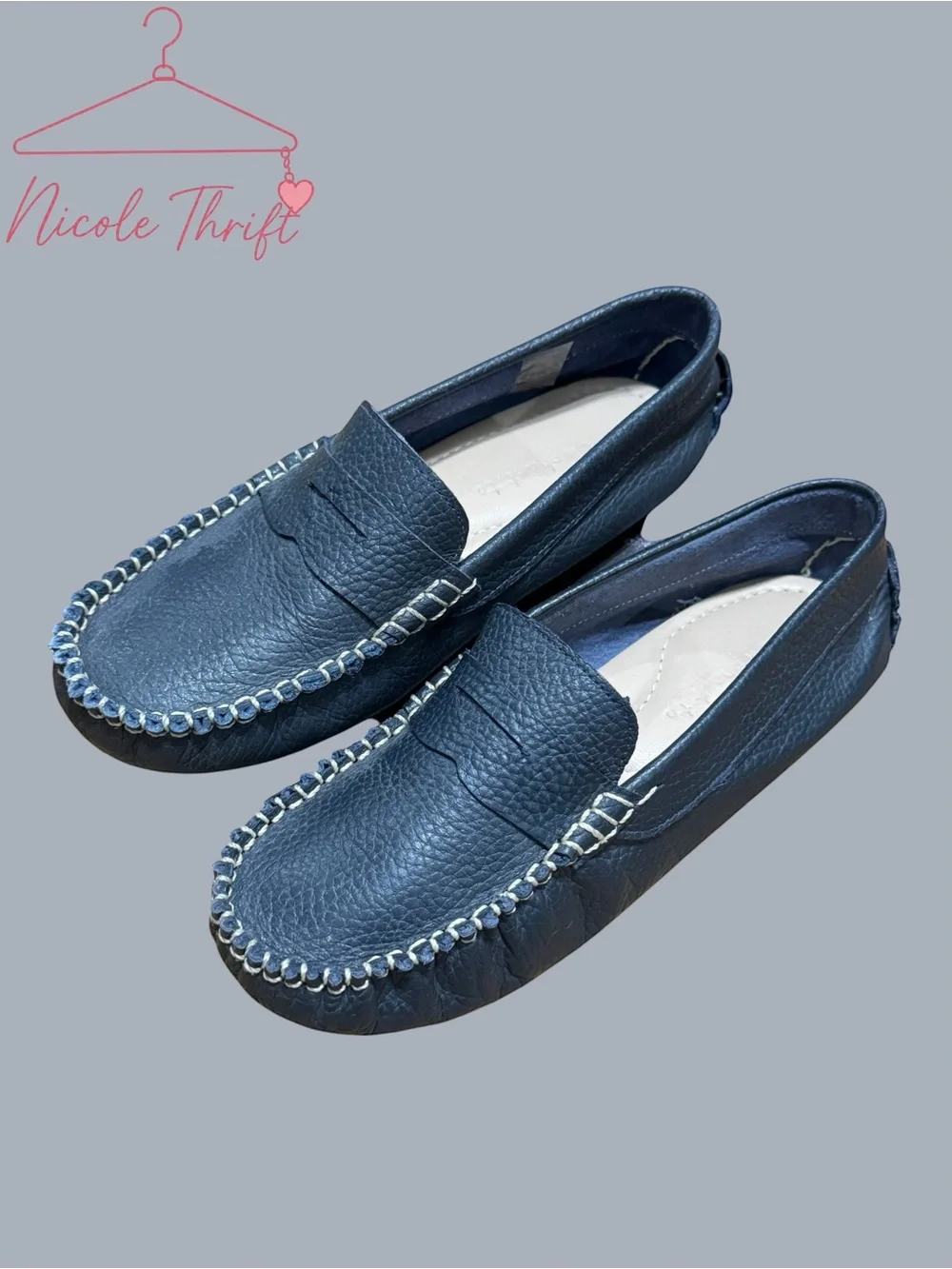 Elephantito Boys Navy Leather Driving Loafers Moccasins Size 2